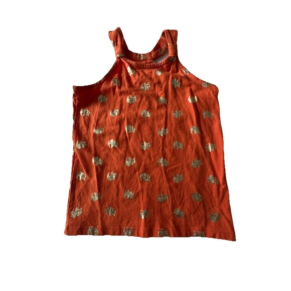 GYMBOREE Spice Market Orange w/ Gold Glitter Elephants Sleeveless Top Size 10 - Picture 1 of 7